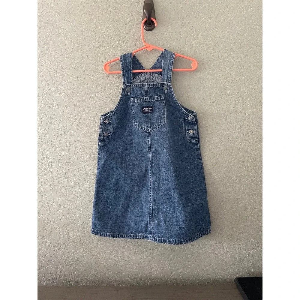 Vintage Oshkosh B'gosh Girls Small 6 Skirtall Denim Blue Overall Dress